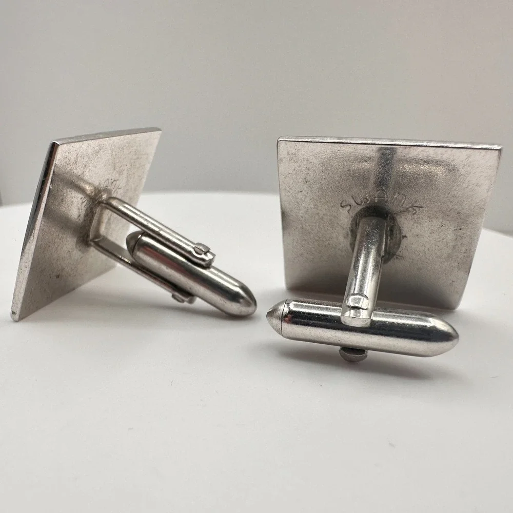 Vintage Swank Silver Tone Fleur De Lis Cufflinks & Tie Clip Earing Set Jewelry‎